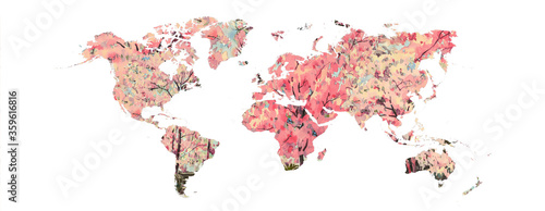 World map in abstract watercolor flower style.
