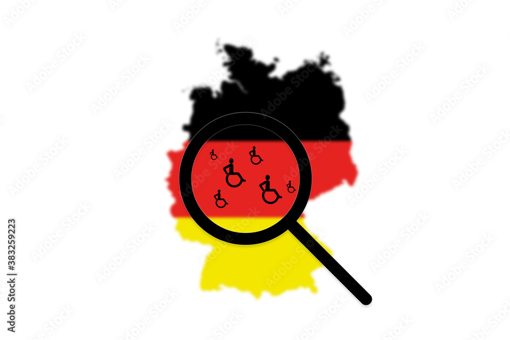 Deutschland Karte Mit Einer Lupe Unter Der Man Symbole Von Behinderten