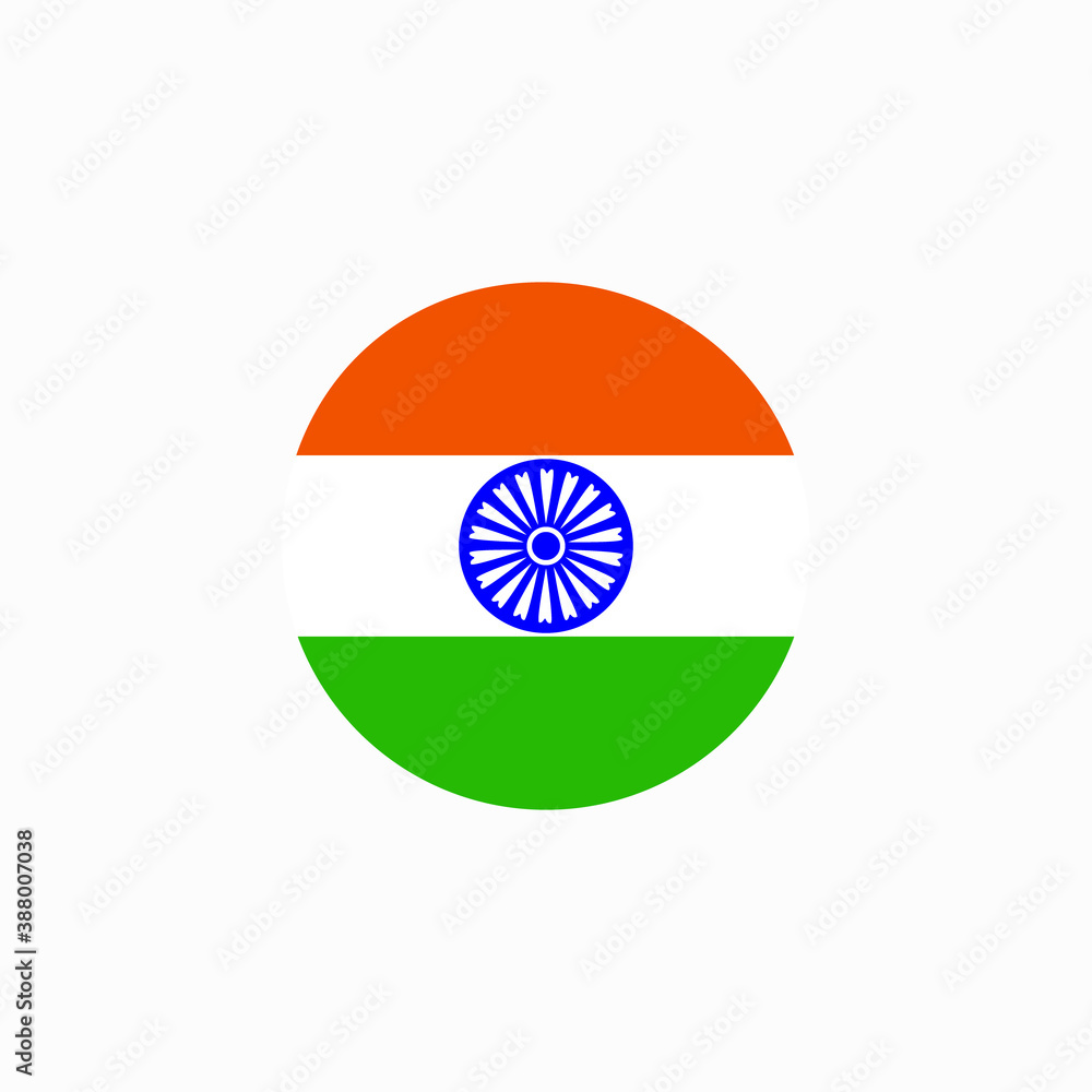 India Round Flag Icon National Indian Circular Flag Vector Illustration Isolated On White