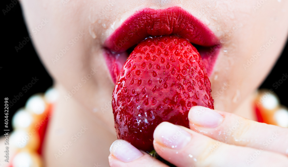 Sexy Womans Lips Erotic Concept Sexy Lips With Strawberries Oral Sex