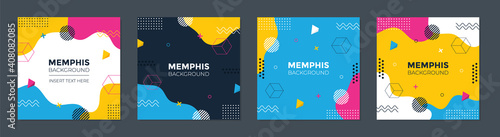 Abstract Colorful Memphis Square Background. Trendy geometric abstract square template.