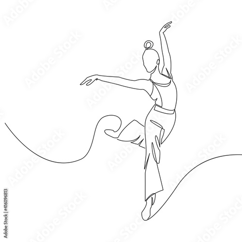 Ballerina Minimalist One Line Drawing. Woman Dance Contour Illustration. Ballet Modern Minimalist Drawing. Woman Ballerina One Line Illustration. Vector EPS 10