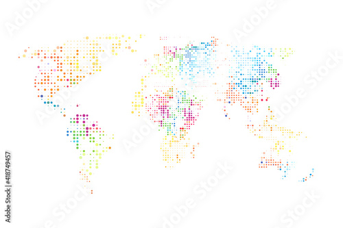 Dotted World map. Abstract computer graphic World map of colorful round dots. Vector illustration.