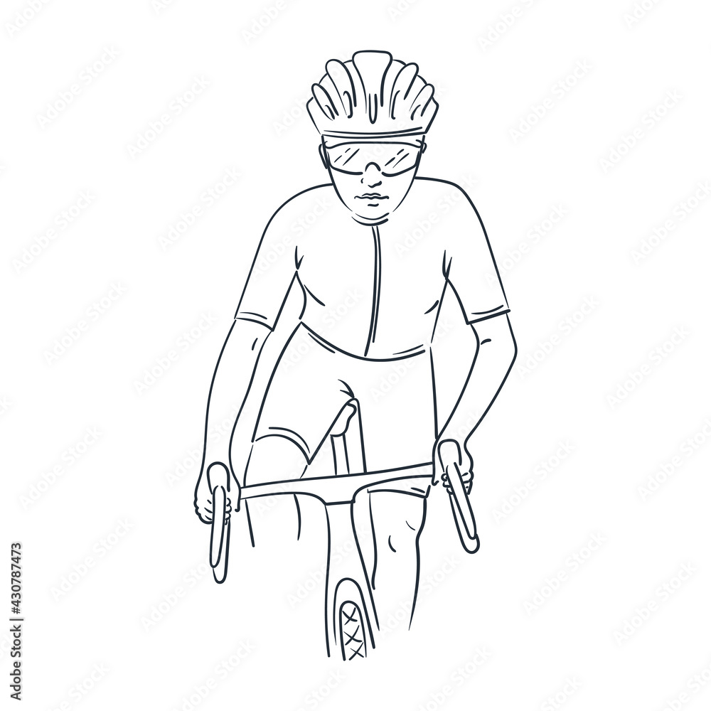 Cyclist In Hand Drawn Sketch Style A Man A Woman In A Bicycle Uniform