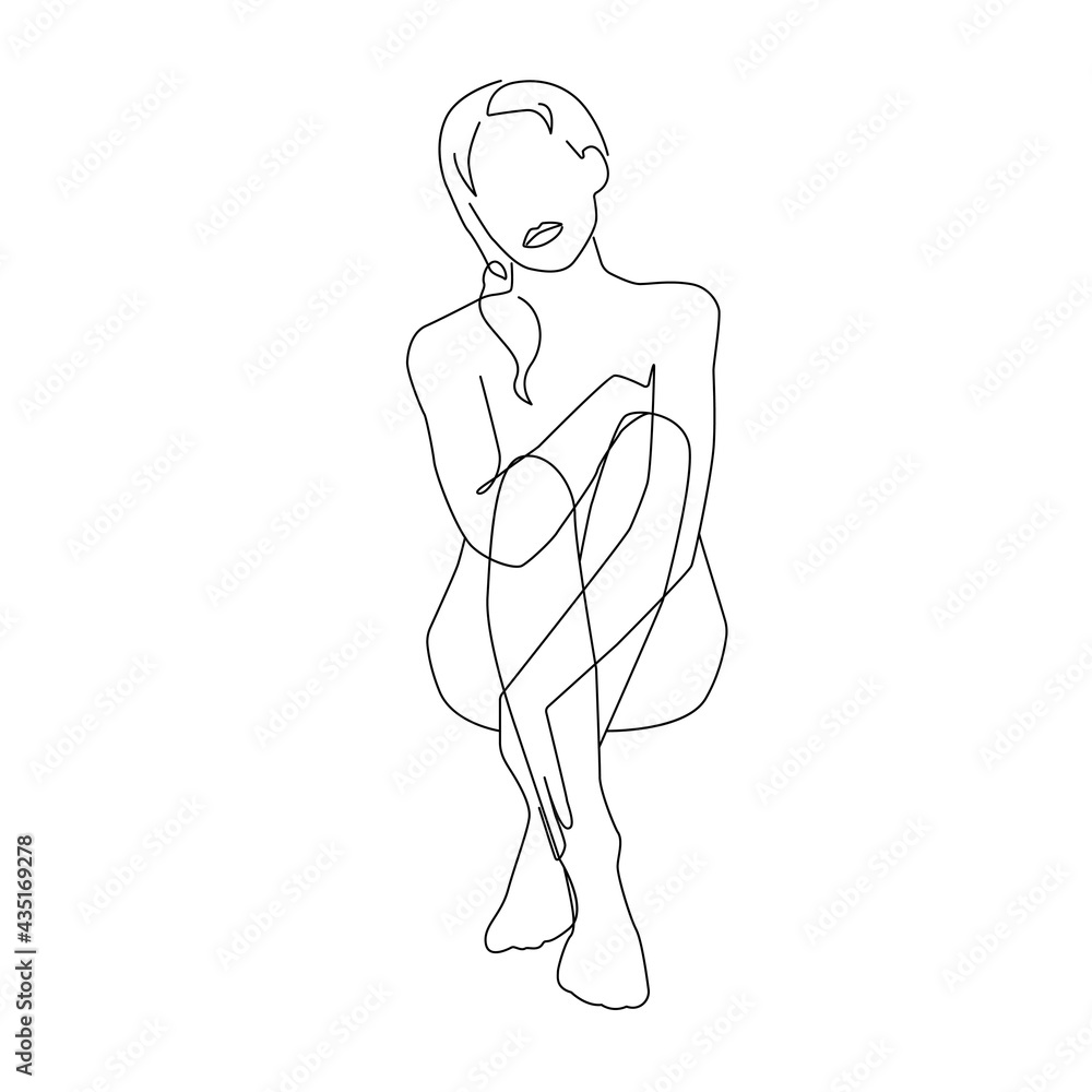 Stockvektorbilden Female Figure One Line Art Prints Nude Line Drawing