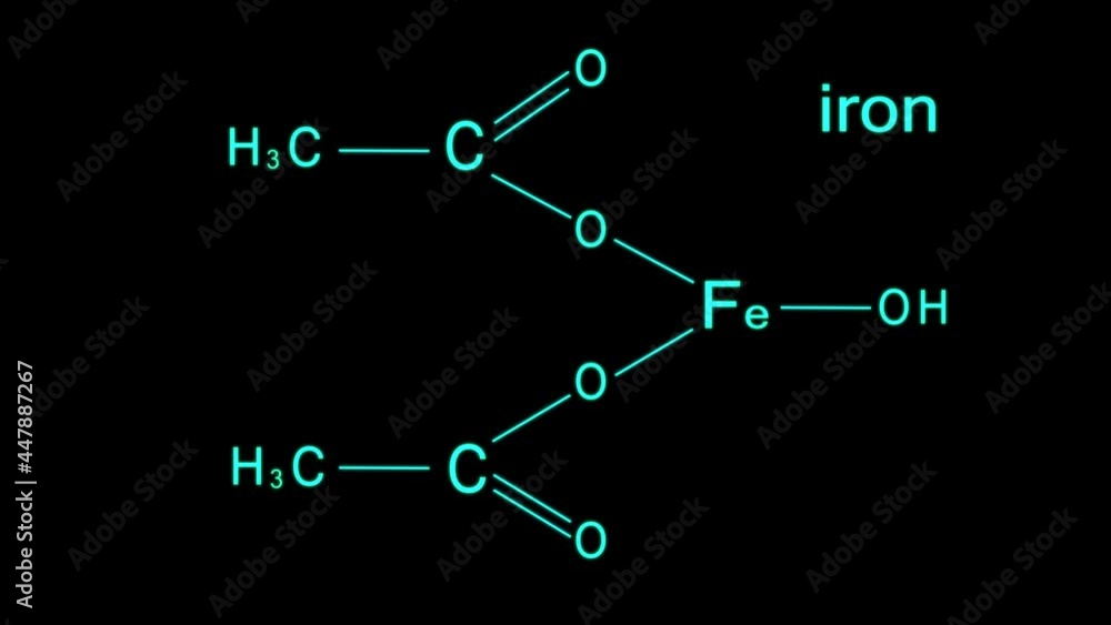 Structural Chemical Formula Of Iron Appearing Over Black Background