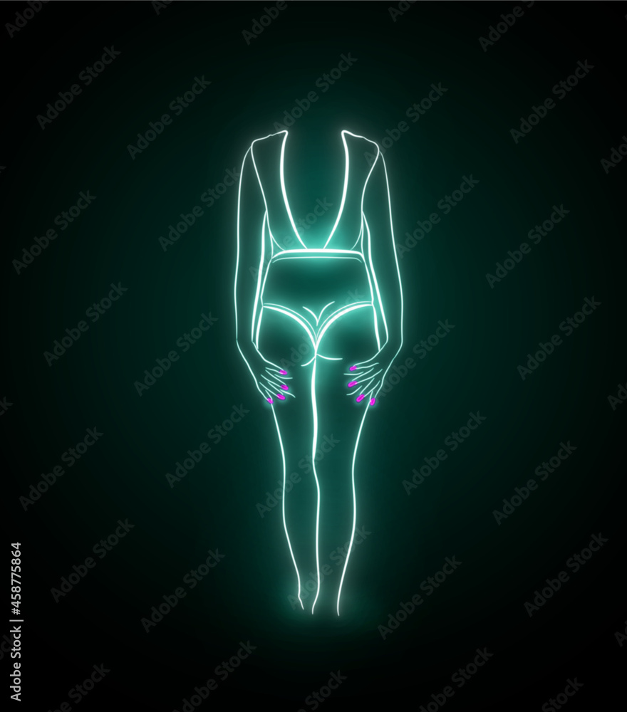 Sexy Girl Bikini Neon Vector Stock Vector Adobe Stock