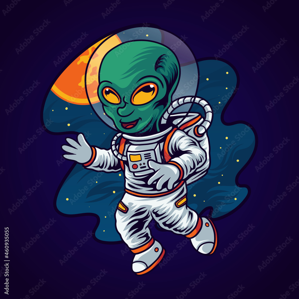 Alien Astronaut In Space Vector Illustration Stock Vector Adobe Stock