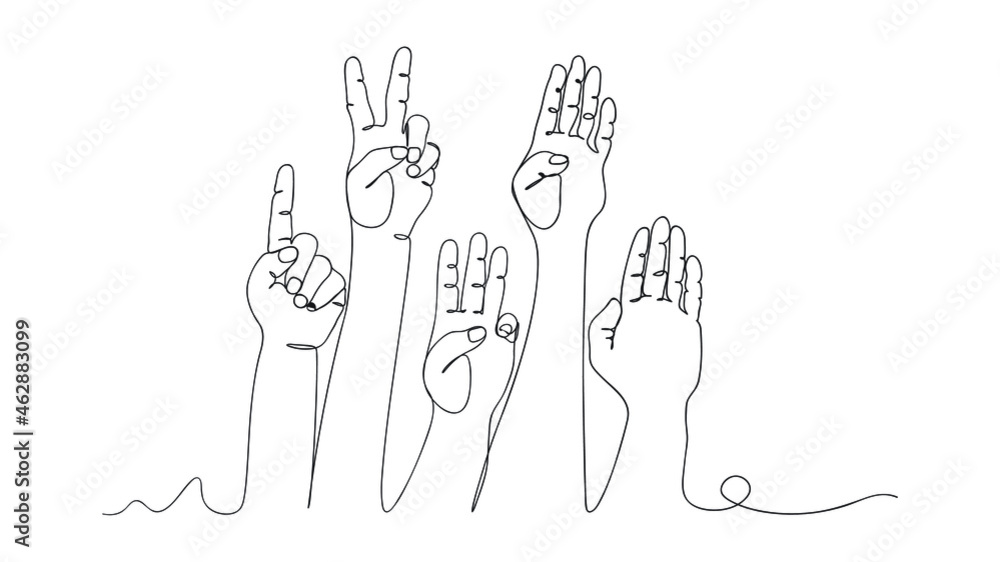 Hand Gestures Contour In One Line Continuous Line Drawing One