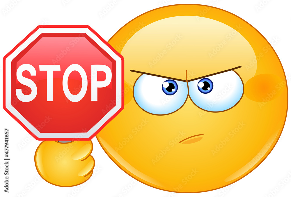 Emoji Emoticon Holding A Stop Sign Stock Vector Adobe Stock