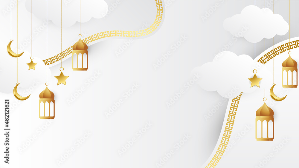 Elegant Golden Lantern Arabic White Gold Islamic Design Background