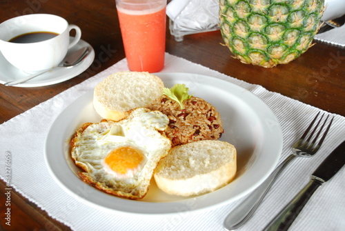 Gallo Pinto With Toast And Eggs A Typical Costa Rican Breakfast
