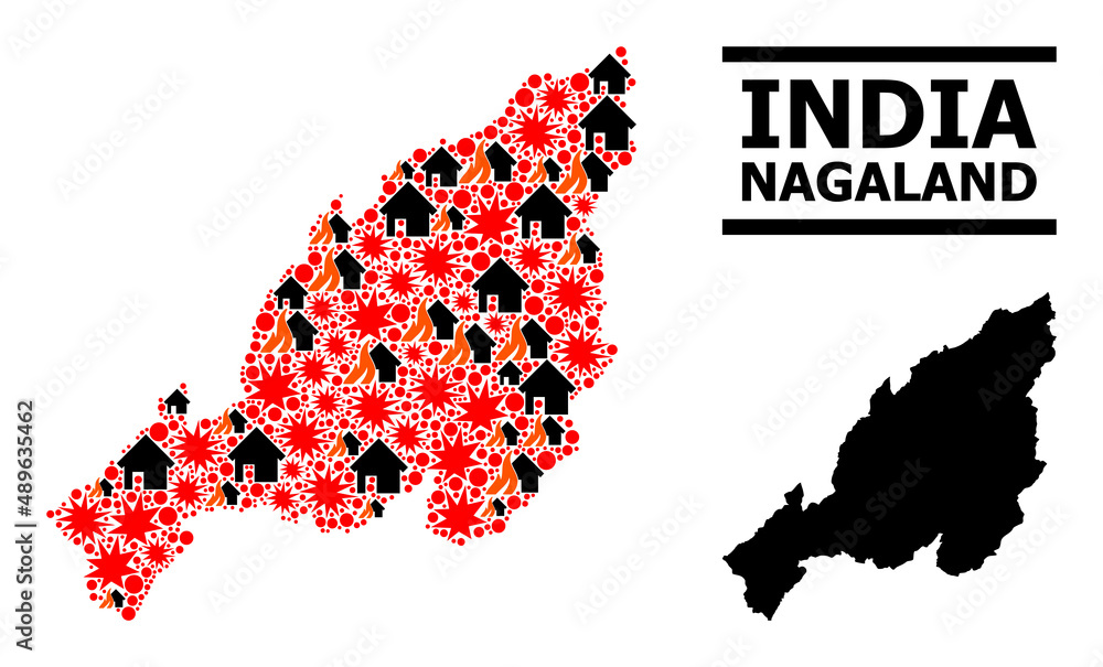 War Collage Vector Map Of Nagaland State Geographic Collage Map Of