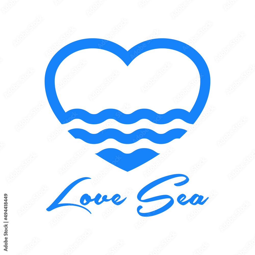 Logotipo Con Texto Manuscrito Love Sea Con Silueta De Coraz N Con Olas