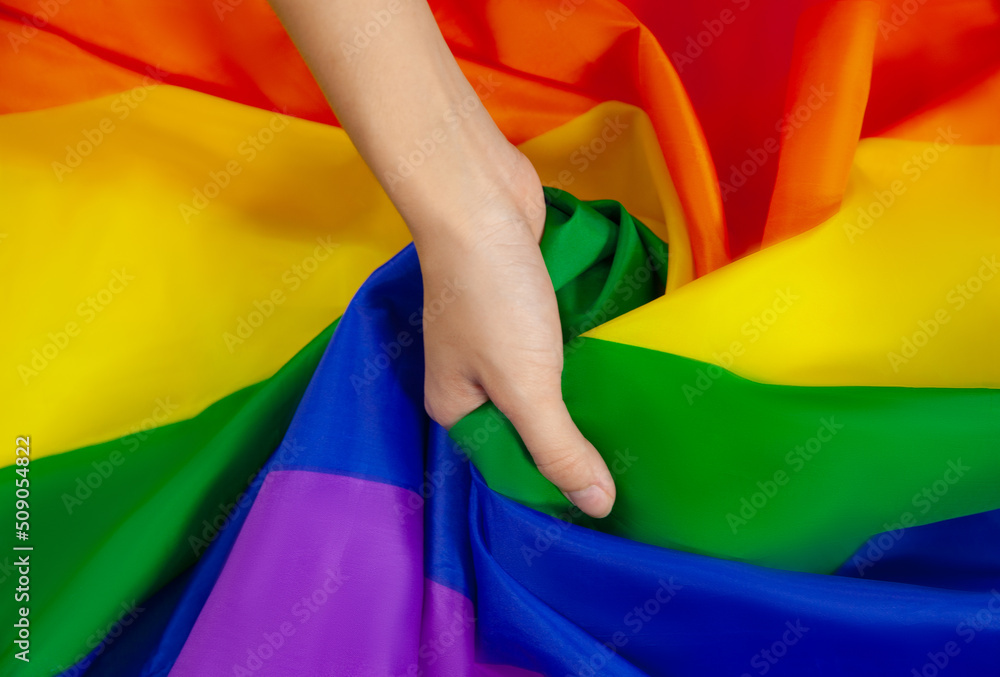 Flag Of Pride Lgbtq Flag And Hand A Symbol Of Lesbian Gay Bi Sexsual