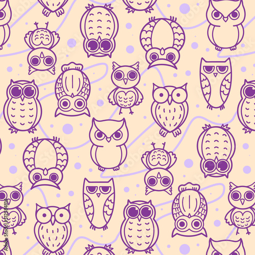 Outline Cute Owl Cartoon Pattern Background