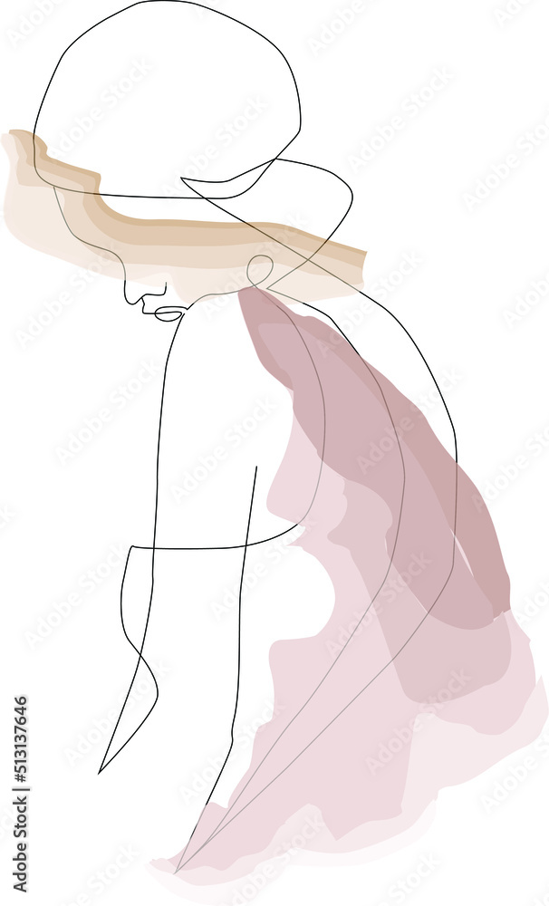 Side View Of One Line Naked Woman Drawn On Isolated White Background Vector Illustration Stock