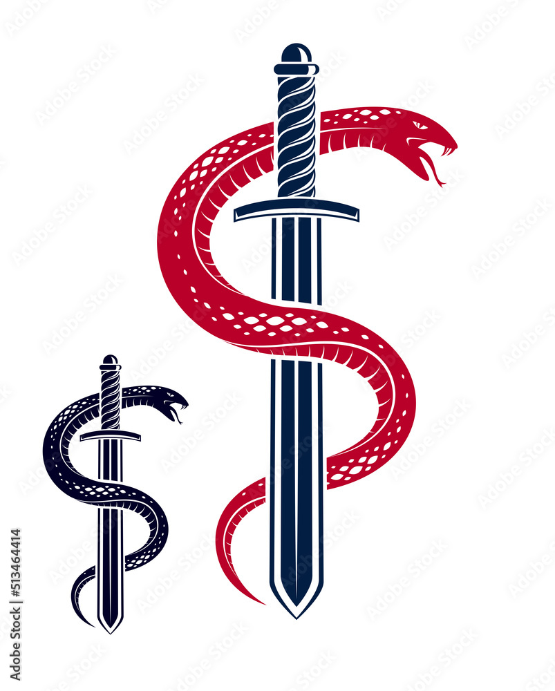 Snake And Dagger Serpent Wraps Around A Sword Vector Vintage Tattoo