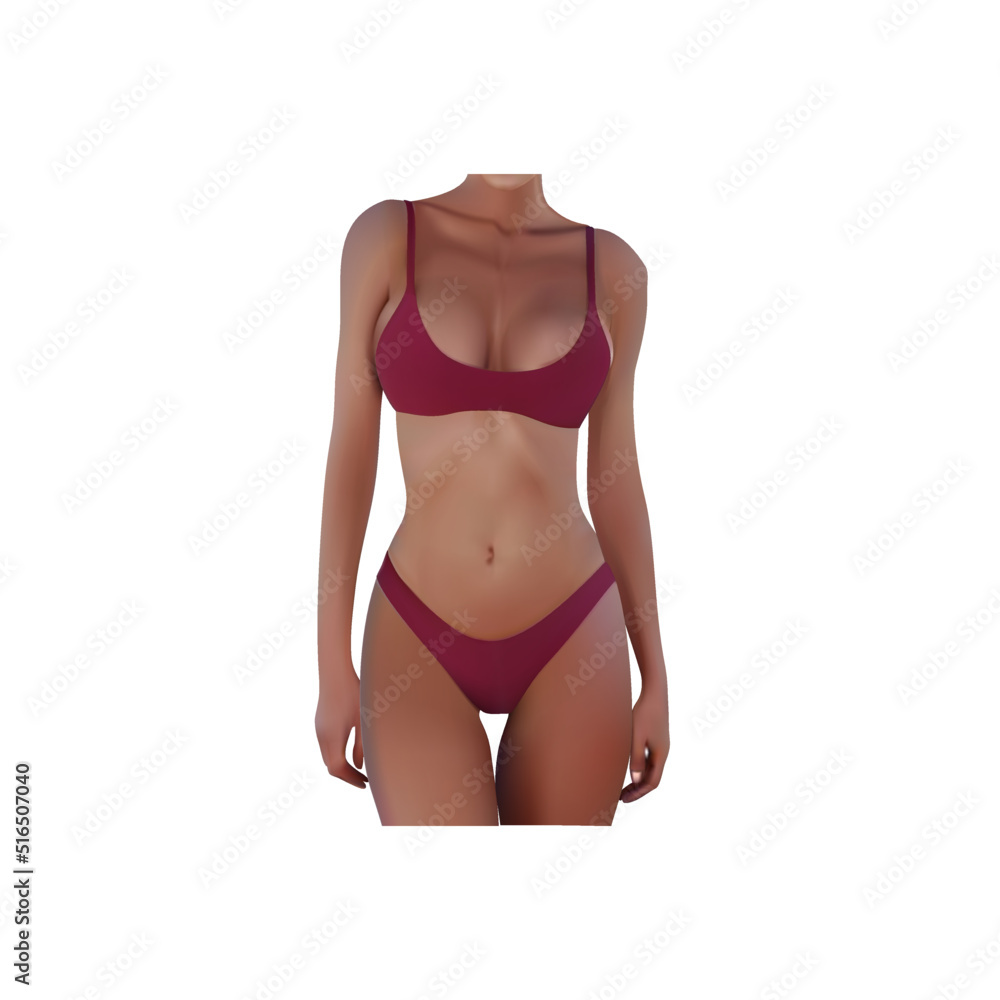 Beautiful Woman With Perfect Body In Red Bikini Vector Illustration