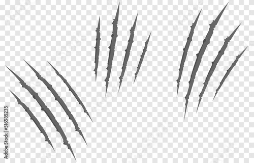 Vector scratches from the claws of the animal PNG. Scratches on an isolated transparent background. Gray scratches PNG. Animal claws.