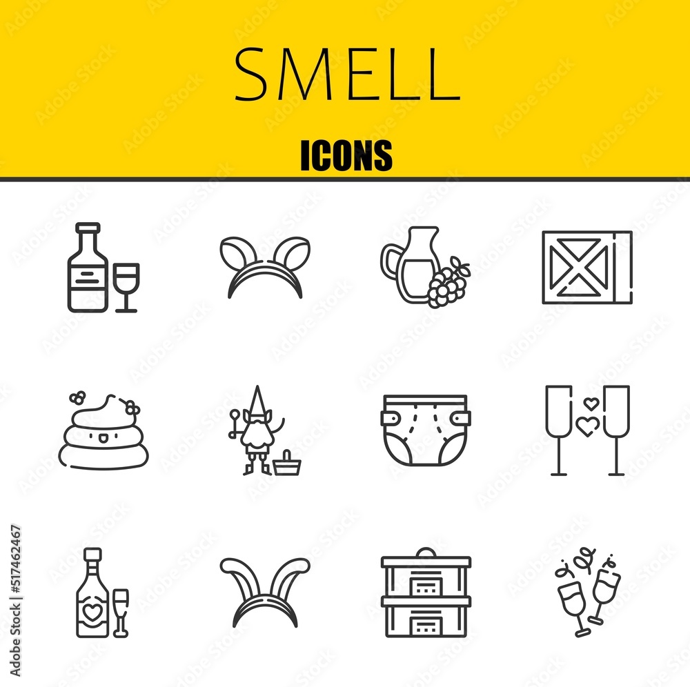 Smell Vector Line Icons Set Wine Ears And Wine Icons Thin Line