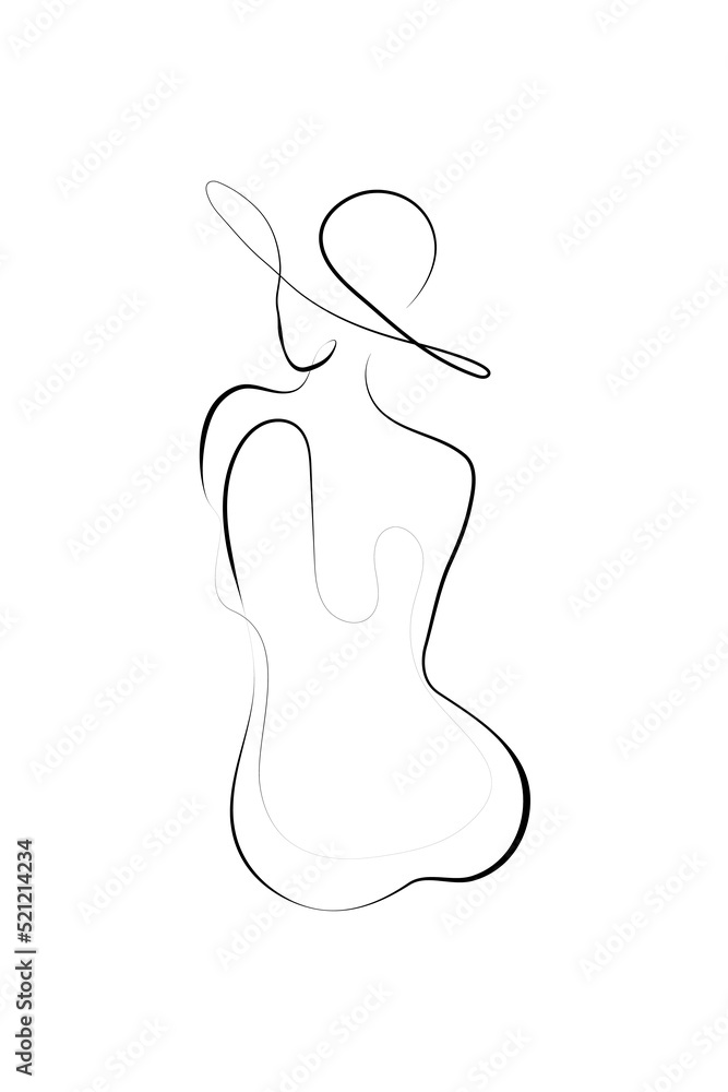 Nude Woman Face Abstract Silhouette Continuous Line Drawing Emblem Or