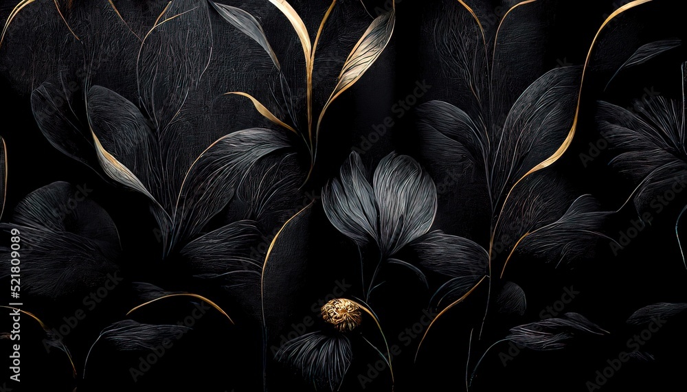 Black And Gold Luxury Background Floral Shapes Black Silk Texture