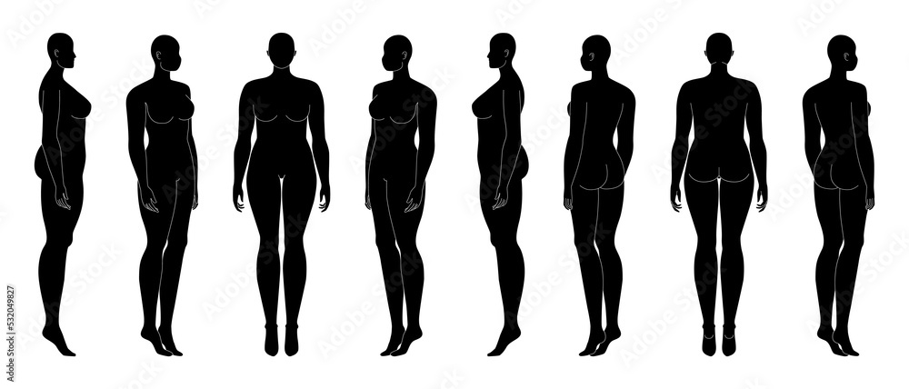 Set Of Xxl Women Silhouette Fashion Template Nine Head Size Croquis