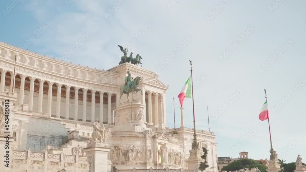 Ancient Altar Of Fatherland And National Flags Waving In Wind