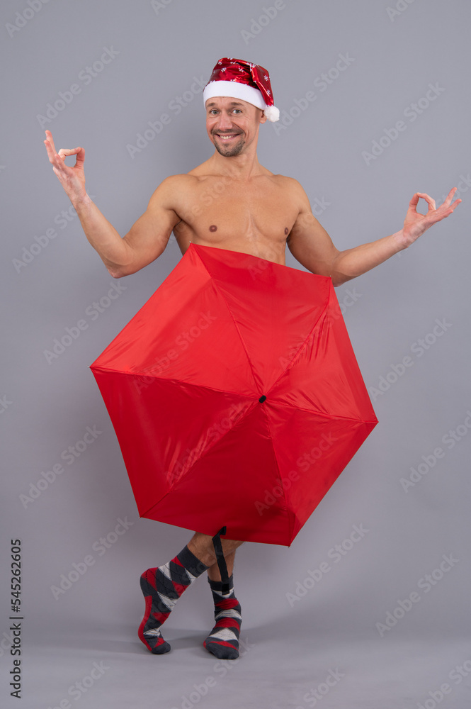 Crazy Nude Santa Covered Underwear With Umbrella Naked Gay Santa In