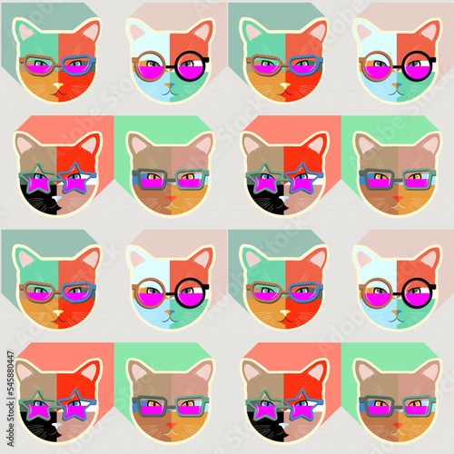 Vector pattern cats in glasses. For print and web.