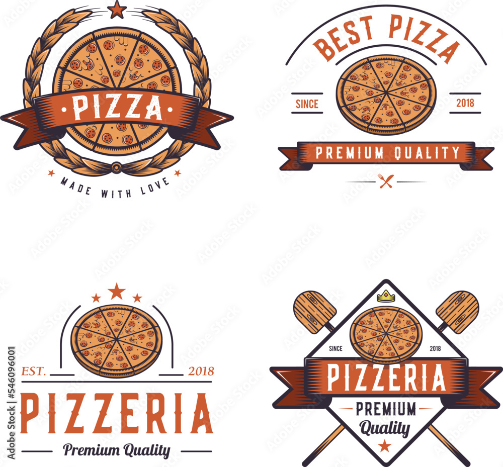 Vintage Pizza Restaurant Badge Logo Design Retro Emblem Branding For A