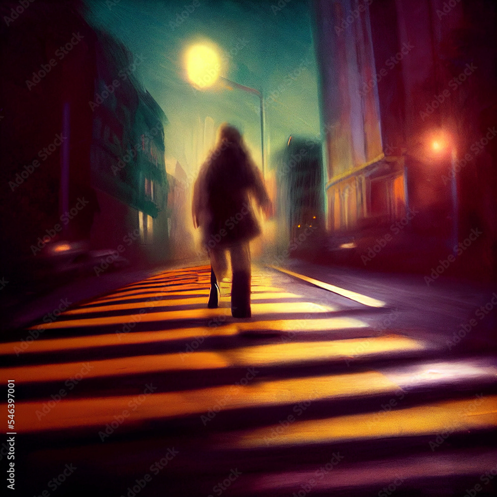 Noir Shadowy Figure Running In The Street Mystery Spy Thief Night