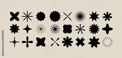 Vector set of different geometric shapes and elements. Brutalist design icons and signs. Basic forms