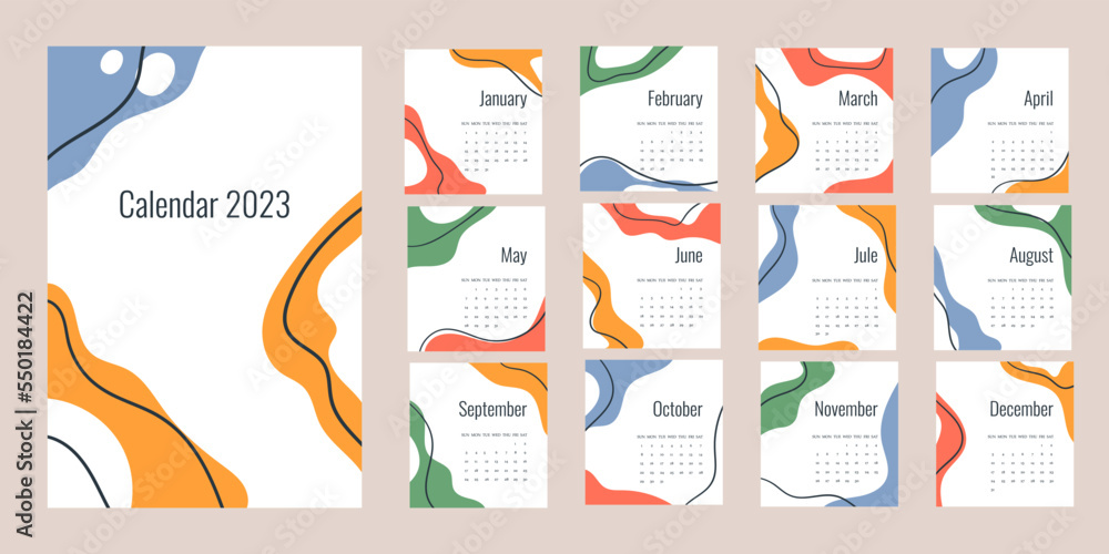 Hand Drawn Calendar For Vertical Abstract Template For Months