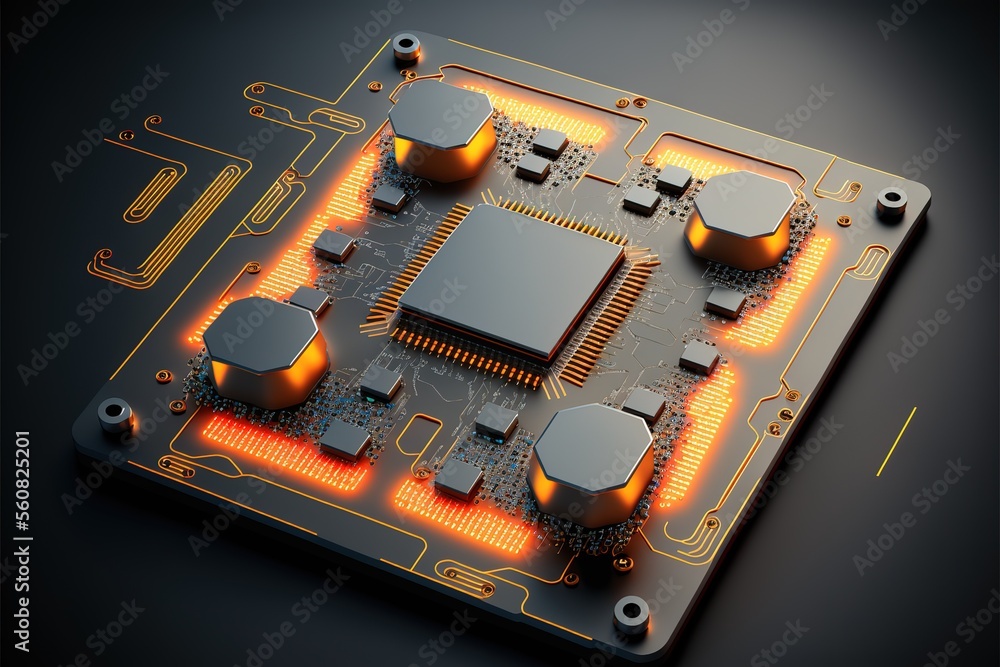 Futuristic Microchip Processor Quantum Computer Big Data Processing