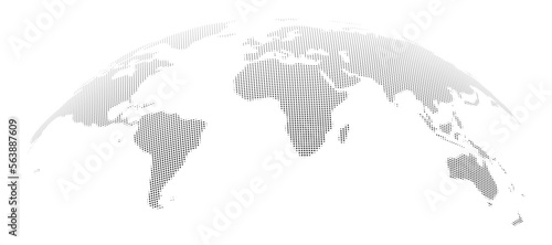 Rounded globe with continents and countries. Isolated world map with grained texture. Traveling and business infographics background. Vector in flat style