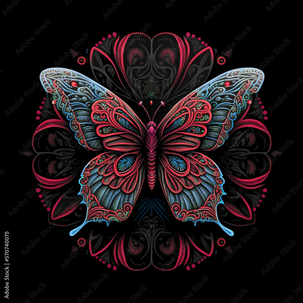 Colorful Butterfly Mandala Art On A Black Background Created With