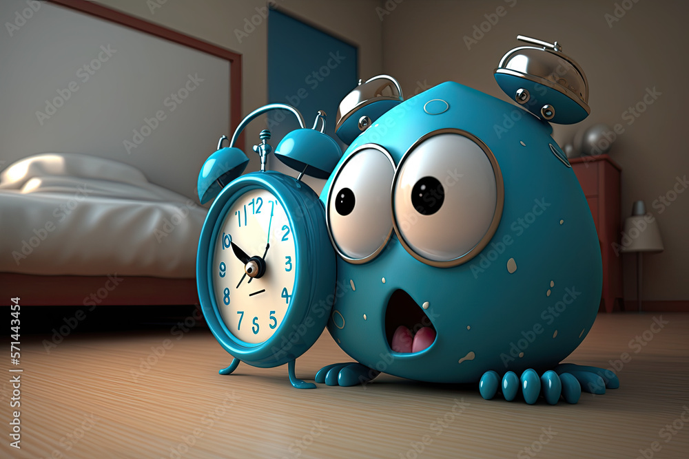 3d Cute Cartoon Alarm Clock Character Generative Ai Picture Stock