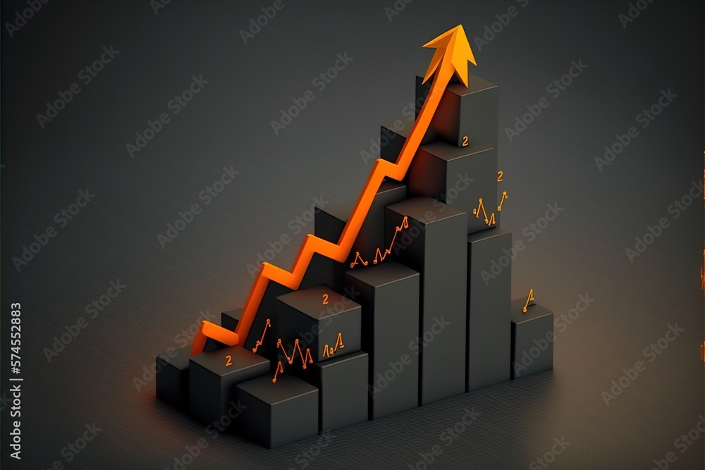 D Graph Showing Rise In Profits With Arrow Growing Graph Business