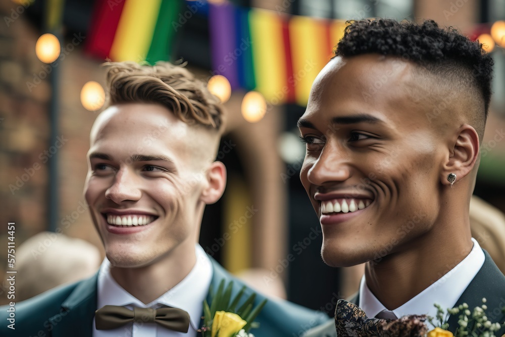 Freedom Of Marriage Happy Interracial Gay Couple On The Lgbt Same Sex