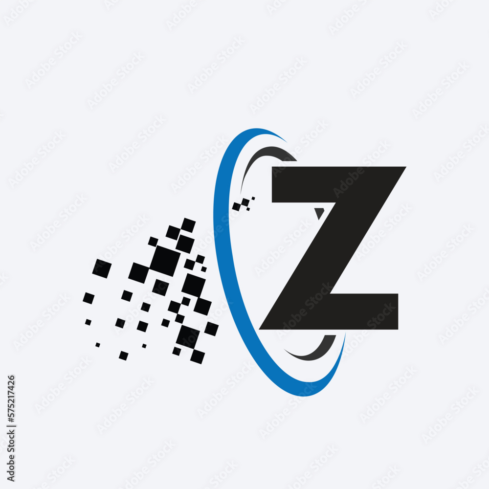 Letter Z Logo Symbol In The Colorful Circle With Shattered Blocks On