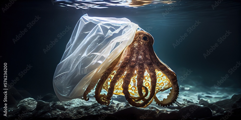 Octopus In A Plastic Bag In The Ocean Environmental Problem Ocean