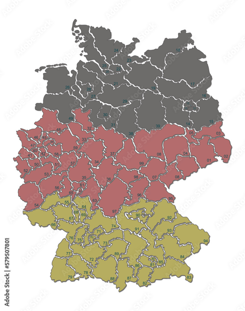 Deutschlandkarte 2er Postleitzahlen Vektor Grafisch Farblich Markierbar