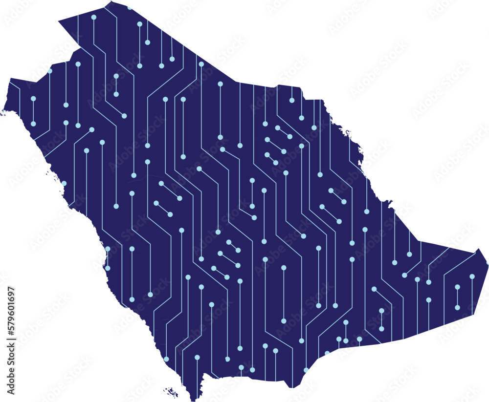 Map Of Saudi Arabia Network Line Dot And Structure On Dark Background