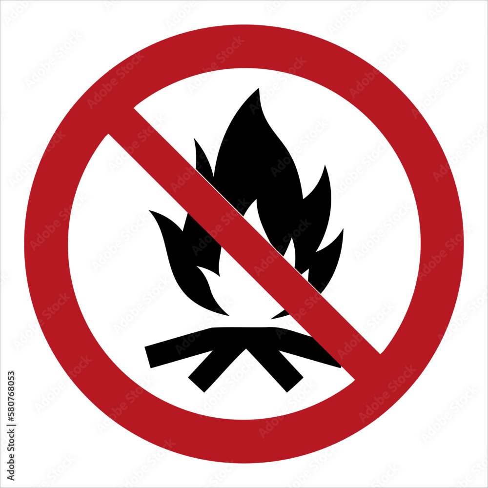 Iso Registered Safety Signs Prohibition No Campfire Icon Symbol