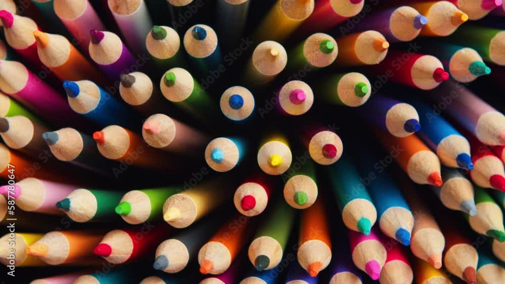 Sharpened Colored Pencils Rotating Slow Circular Rotation Top Down View