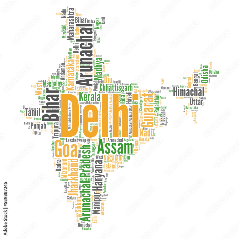 Indian Map Word Cloud Collage Indian Map Filled With The Indian States