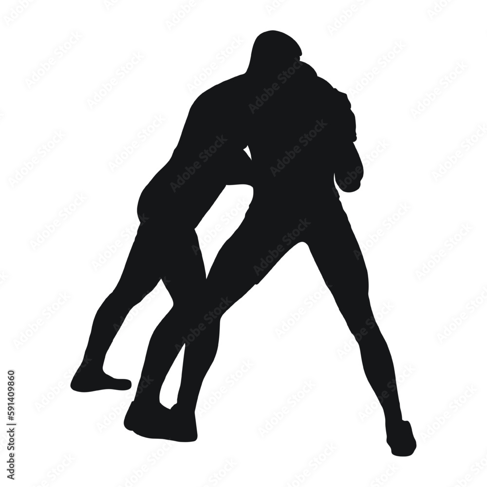 Vector Black Silhouette Of A Wrestler Athlete In Wrestling Duel Fight