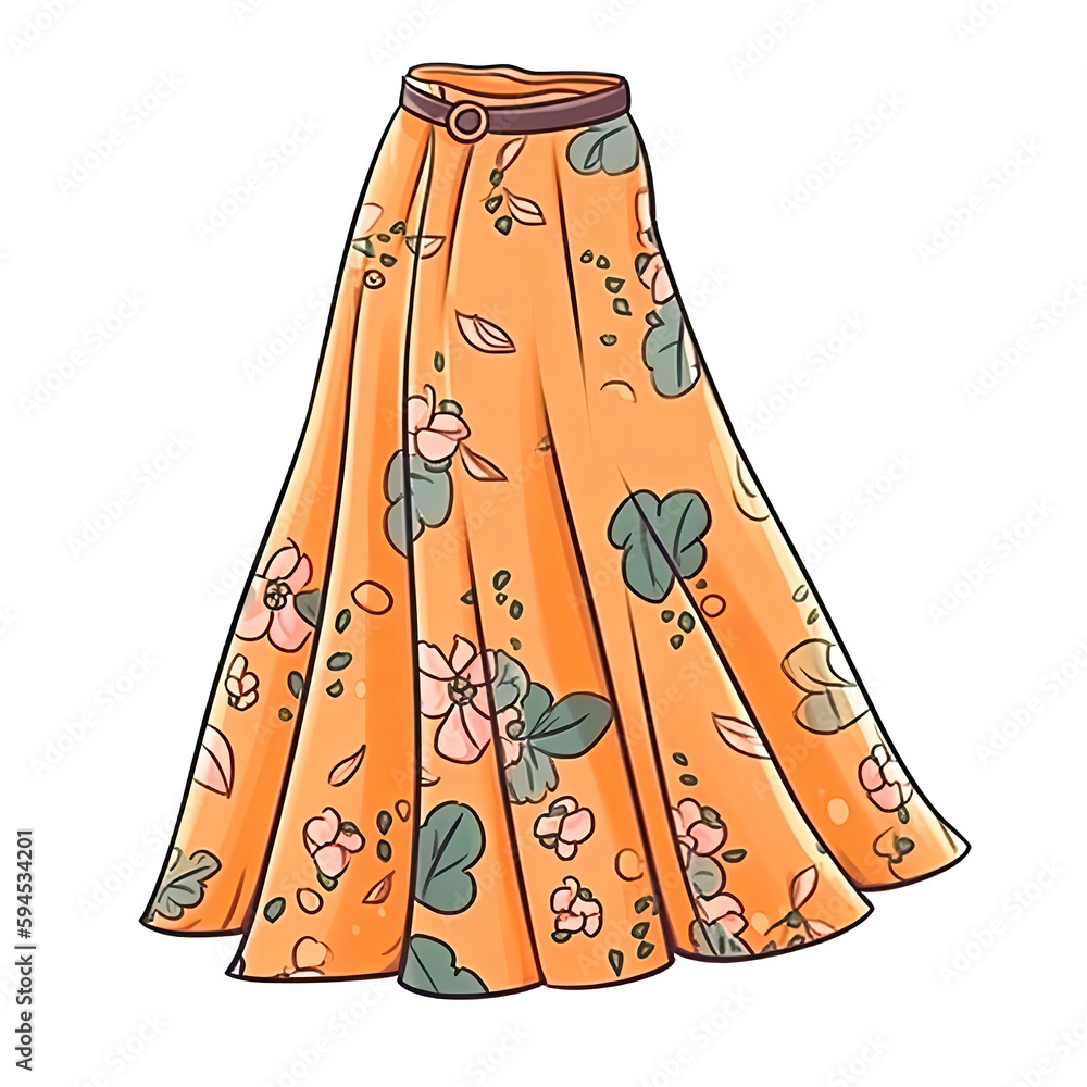 Maxi Skirt In Cartoon Style Stiker On White Background On Isolated